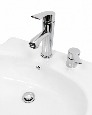 Modern Ceramic Wudu Basin with Dual Mixer Taps | Muslim Ablution Sink | White Gloss Finish