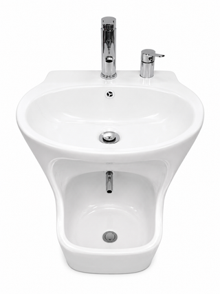Modern Ceramic Wudu Basin with Dual Mixer Taps | Muslim Ablution Sink | White Gloss Finish